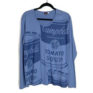 ANDY WARHOL x UNIQLO Campbell's Soup Cans Art Long Sleeve Blue Top